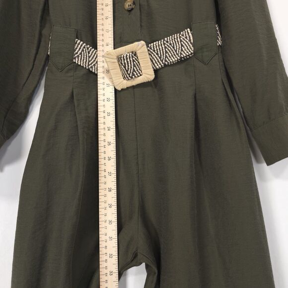 ZARA Jumpsuit MEDIUM Olive Green Utility Button Front V Neck Lyocell 3564/064 - Picture 4 of 12